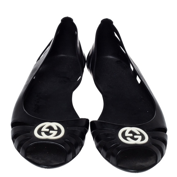 VINTAGE GUCCI *AUTHENTIC* BLACK RUBBER MAROLA BALLET FLATS - Picture 1 of 4